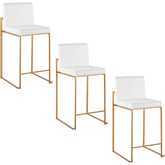 Fuji 26" High Back Counter Stool in Gold Steel & White Velvet (Set of 3)